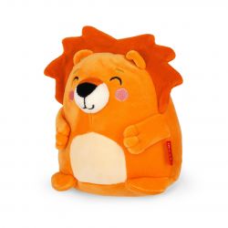 Plüsch-Löwe in Orange mit rundem Körper, brauner Mähne und lächelndem Gesicht.