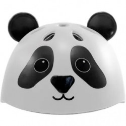 Helm in Weiß und Schwarz, gestaltet als Panda-Gesicht mit Ohren und freundlichem Lächeln.