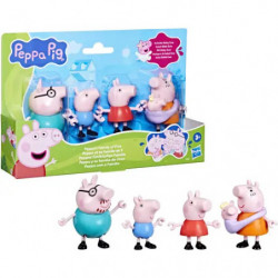 img_0:Peppa Pig Familienset mit vier Figuren und bunter Verpackung im Hintergrund.