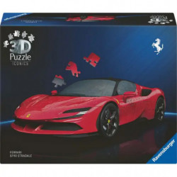 3D-Puzzlebox mit rotem Sportwagen auf der Vorderseite und darüber abgebildeten Puzzleteilen.