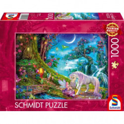 img_0:Schmidt Puzzle mit 1000 Teilen und einem Einhorn-Motiv in einer zauberhaften Waldlandschaft.