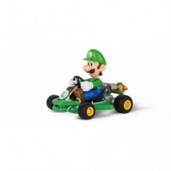 img_0:Luigi fährt im grünen Go-Kart mit seinem grünen Hut und blauer Latzhose aus Mario Kart.
