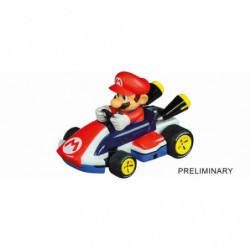 img_0:Mario fährt ein rot-blaues Gokart mit gelben Rädern und trägt seine rote Mütze sowie Latzhose.
