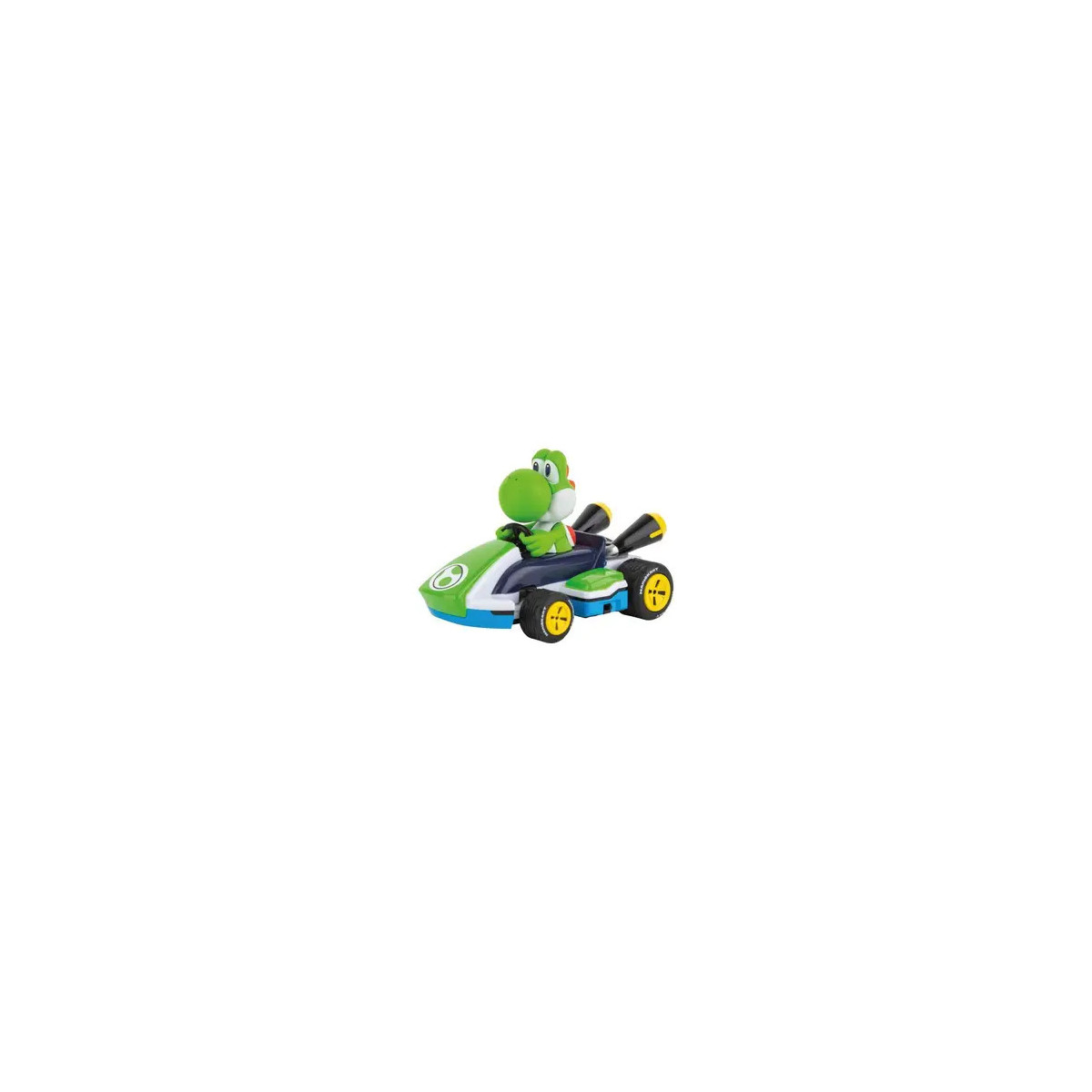 Spielzeug-Kart mit der Mario-Kart-Figur Yoshi als Fahrer.