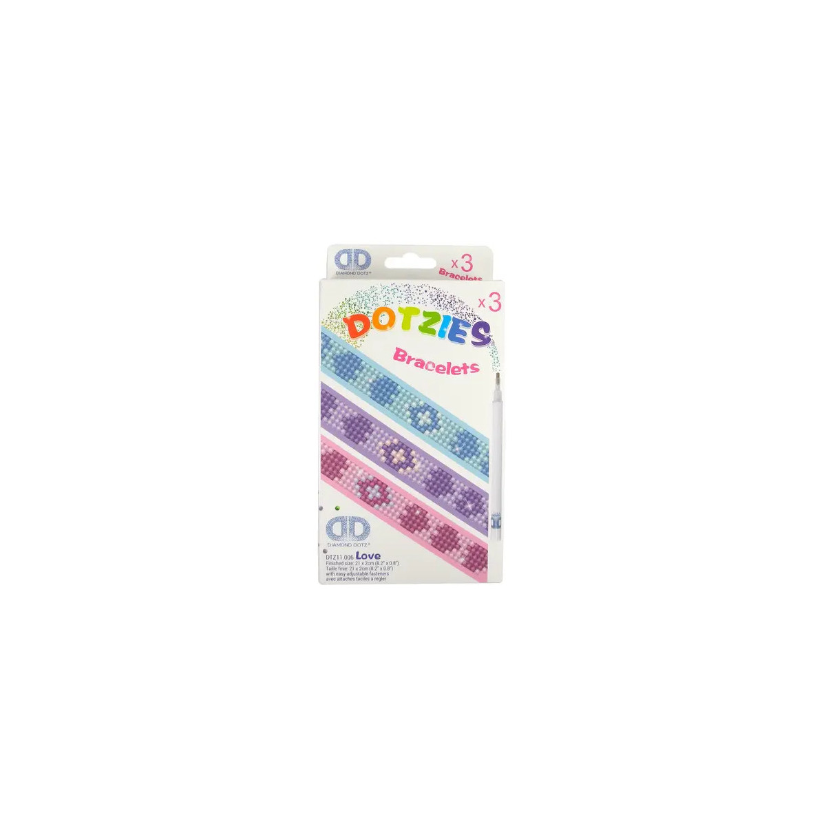 Doozies-Armband-Set in Blau, Lila und Pink - auf der Vorderseite sind drei Armbänder abgebildet.