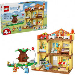 img_0:LEGO-Set mit Baumhaus, Tieren und Figuren, im Hintergrund die Verpackung.