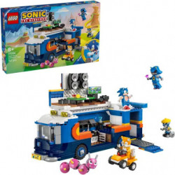 img_0:LEGO Sonic the Hedgehog Set mit Figuren, blauem Fahrzeug und Verpackung im Hintergrund.