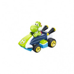 img_0:Grüner Dinosaurier als Cartoon fährt in einem blau-grünen Gokart, dargestellt vor weißem Hintergrund.