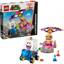img_0:LEGO Super Mario Set mit zwei Fahrzeugen, Hütchen und Schachtel, auf denen Prinzessin Peach und Boo zu sehen sind.