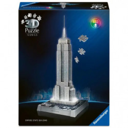 Verpackung mit 3D-Puzzle des Empire State Buildings und leuchtenden Lichteffekten.