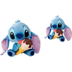 Zwei blaue Stitch-Plüschfiguren halten gefüllte Schokoladen-Eiswaffeln vor weißem Hintergrund.