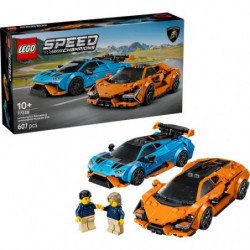 img_0:LEGO Speed Champions Set mit zwei Sportwagen, zwei Minifiguren und Verpackung im Hintergrund.