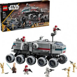 img_0:LEGO Star Wars Set mit gepanzertem Fahrzeug, sechs Minifiguren und Verpackung im Hintergrund.