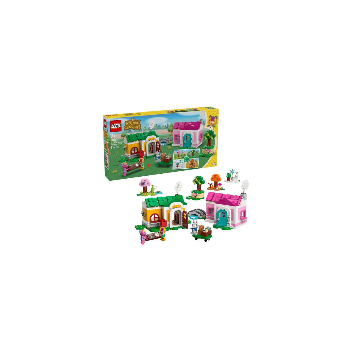 LEGO Friends Tierset mit Haus, Spielfiguren, Tieren und bunter Verpackung im Hintergrund.