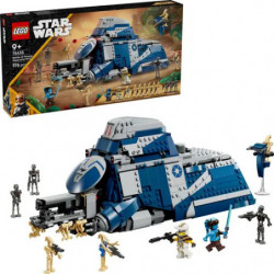 img_0:LEGO Star Wars Set mit blauem Panzer, Minifiguren und Verpackung auf weißer Fläche.