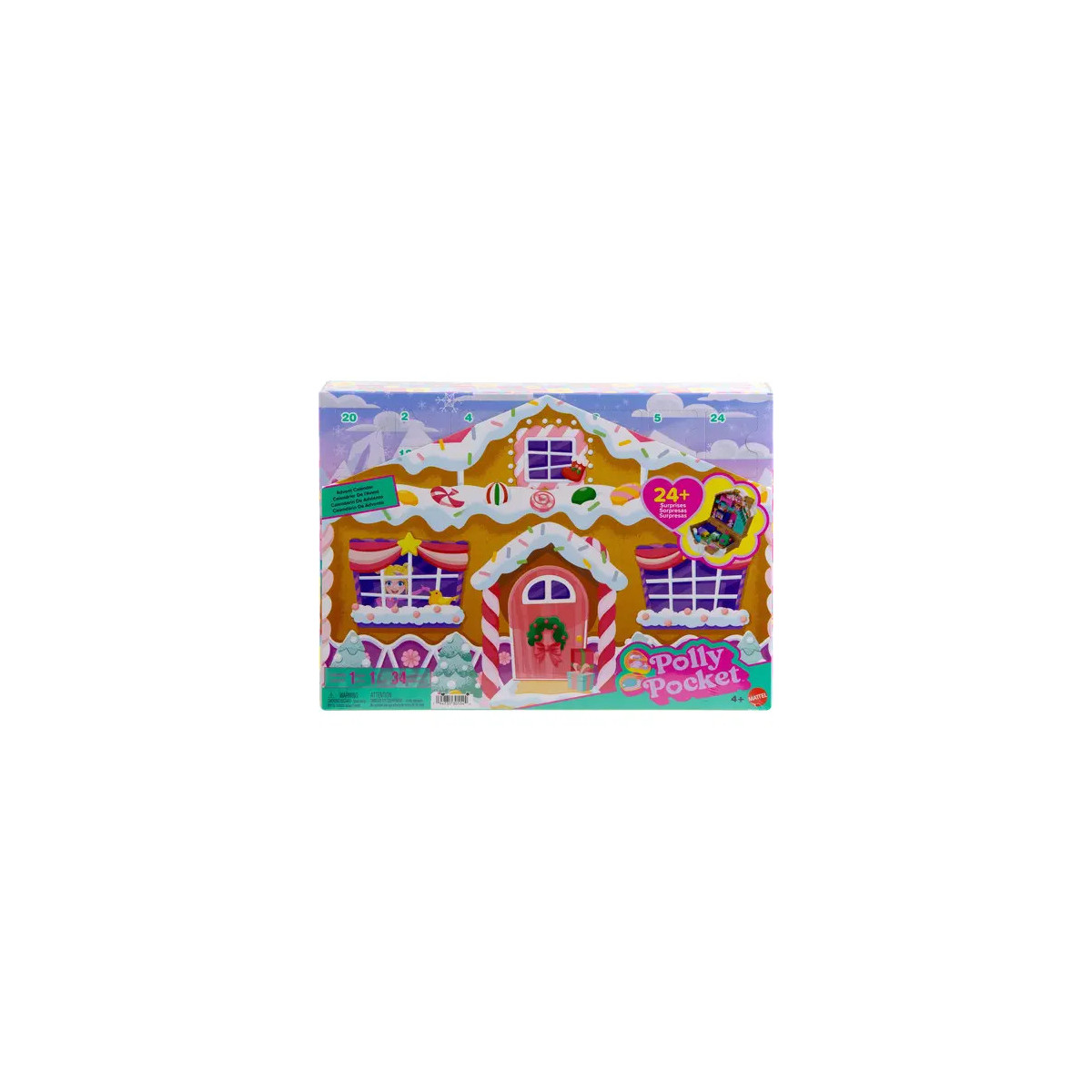 Adventskalender Spielset mit Polly Pocket Puppe, DIY Lebkuchenhaus mit Puppenhausmöbeln und 24 Teile