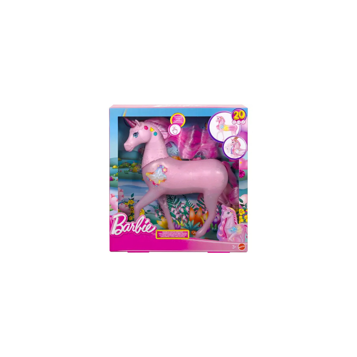 Barbie funkelnd leuchtendes Einhorn mit 20 interaktiven Kombinationen aus Lichtern, Geräuschen und M