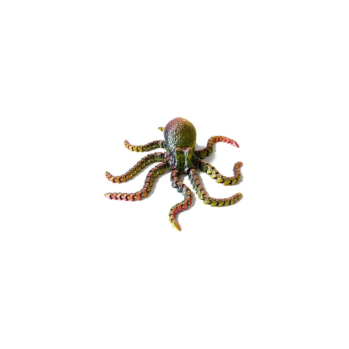 Ein bunter Oktopus mit detaillierten Tentakeln vor weißem Hintergrund.