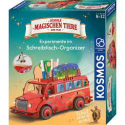 Kosmos-Experimentierkasten mit rotem Bus und Schulmaterial, Titel: Magische Tiere Schreibtisch-Organisator.