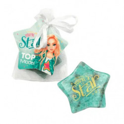 img_0:Sternförmige Seife und eine kleine Geschenktüte mit Top Model-Label und Mädchenillustration.