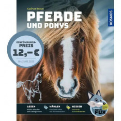 img_0:Buchcover mit Nahaufnahme eines braunen Pferdes, dem Titel "Pferde und Ponys" und einem Preisaufkleber.