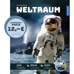 img_0:Buchcover "Weltraum" zeigt einen Astronauten auf dem Mond, im Hintergrund ist die Erde zu sehen.