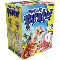 img_0:Verpackung des Spiels Pop-Up Pirate! mit Pirat im Fass und spielenden Kindern auf der Vorderseite.