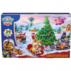 img_0:PAW Adventskalender '25 zeigt eine festliche Szene mit PAW Patrol-Figuren rund um einen Weihnachtsbaum.