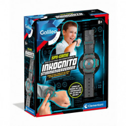 img_0:Spy Voice Changer: Spielzeug-Spionageuhr für Kinder, Packung zeigt lachenden Jungen mit der Uhr.